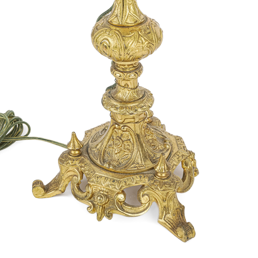 PAIR Gilt Brass Three Arm Converted Candelabra Lamps