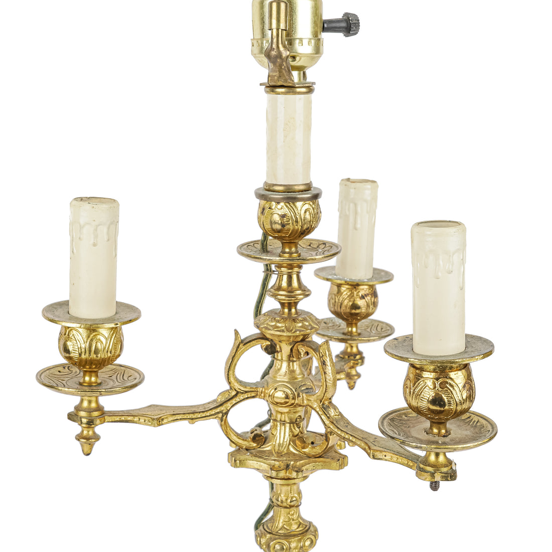 PAIR Gilt Brass Three Arm Converted Candelabra Lamps