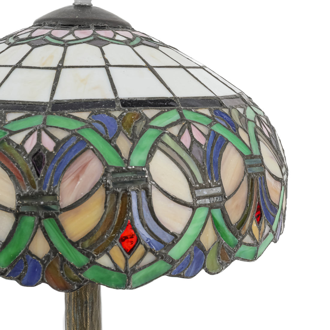 Small Brass Finish Spelter Tiffany Style Lamp