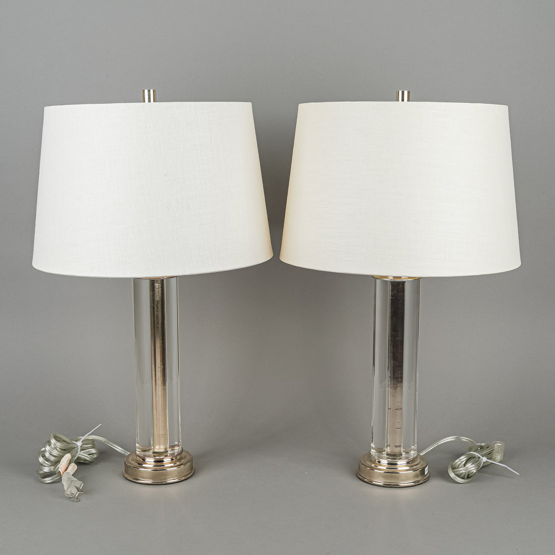 ROBERT ABBEY Glass Rod & Silver Plate Lamps w/Shades Set of 2