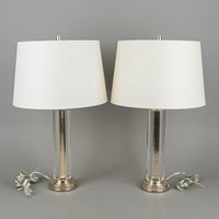 ROBERT ABBEY Glass Rod & Silver Plate Lamps w/Shades Set of 2