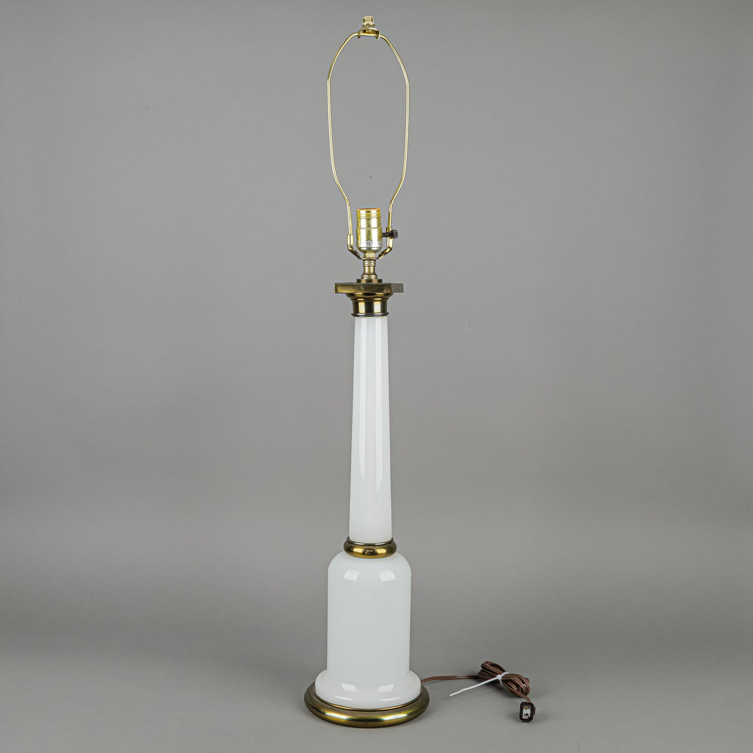 Vintage White Glass & Brass Column Lamps Set of 2