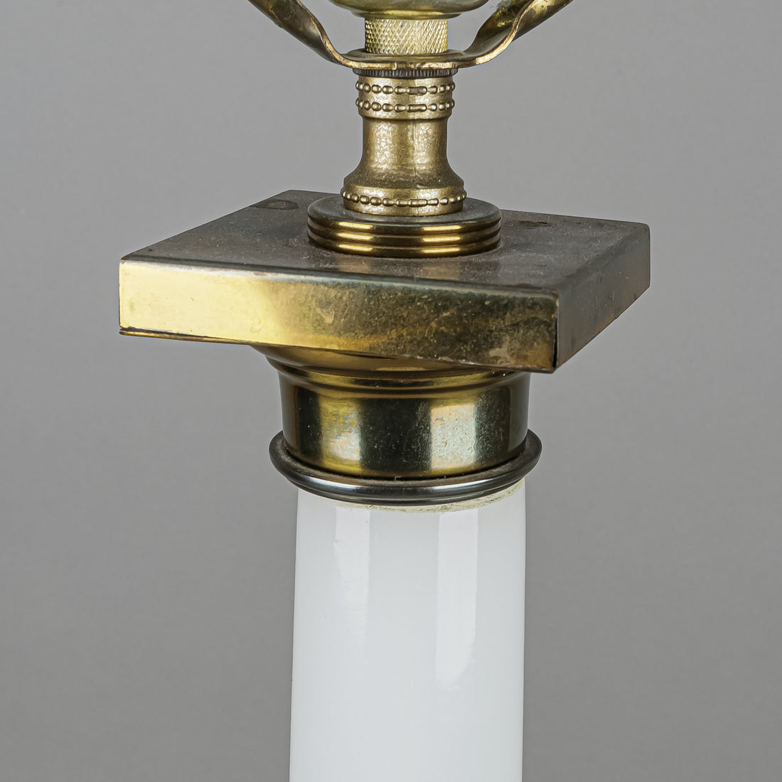 Vintage White Glass & Brass Column Lamps Set of 2