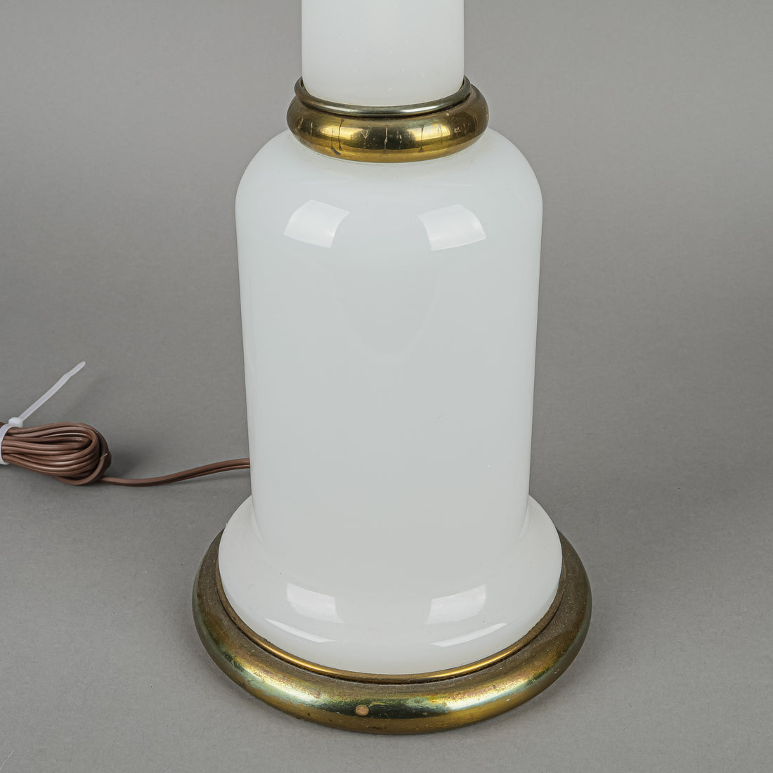 Vintage White Glass & Brass Column Lamps Set of 2