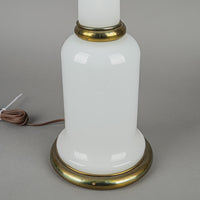 Vintage White Glass & Brass Column Lamps Set of 2