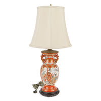 Asian Ceramic Bird & Floral Urn Lamp w/Shade