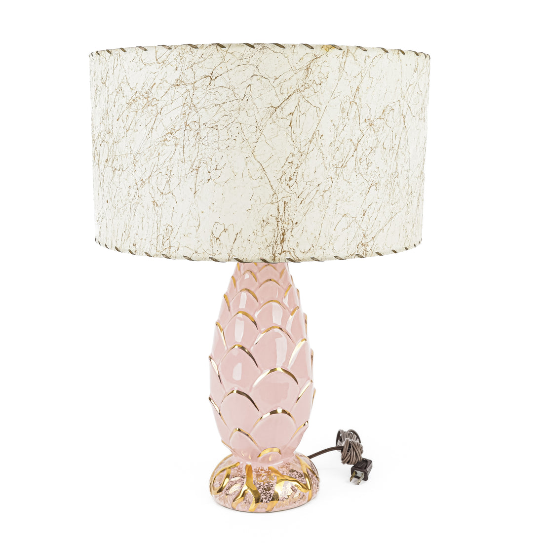 Vintage Pink Ceramic Palm Lamp  With Fiberglass Shade
