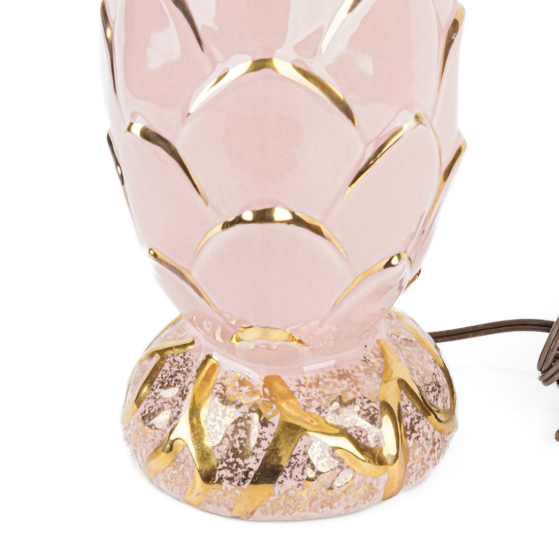 Vintage Pink Ceramic Palm Lamp  With Fiberglass Shade