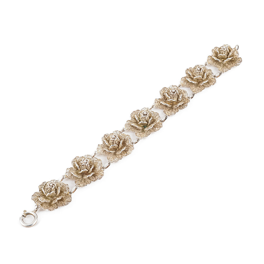 Siliver Filigree Flower Link Bracelet