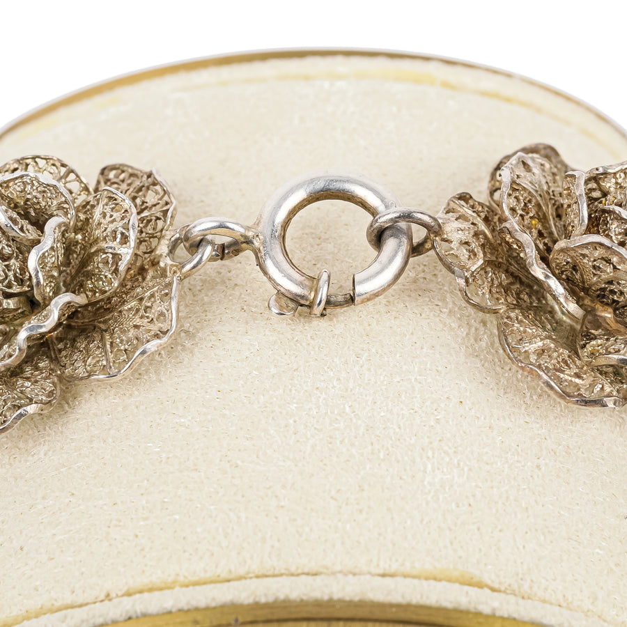 Siliver Filigree Flower Link Bracelet