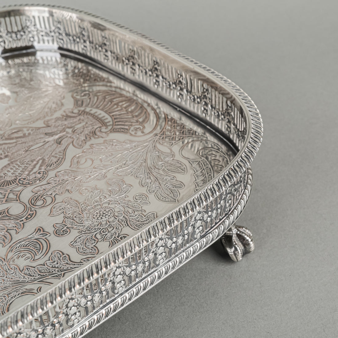 VINERS Sheffield Reproduction Silverplate Footed Gallery Tray