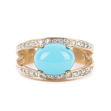 10K Yellow Gold And Turquoise Cabochon Diamond Ring