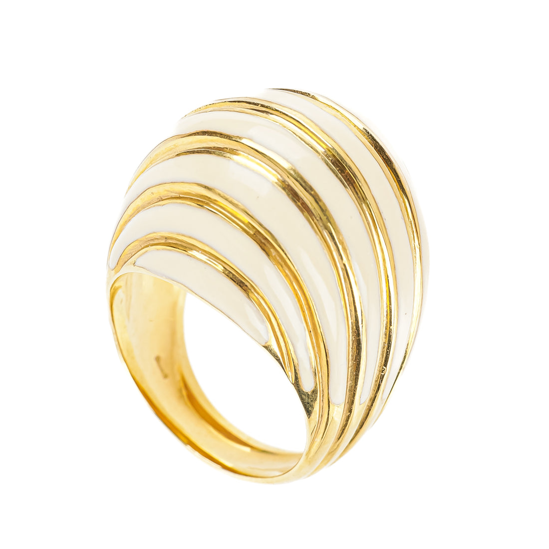 ROBERTO LEGNAZZI 18K Yellow Gold And White Enamel Tapered Dome Ring