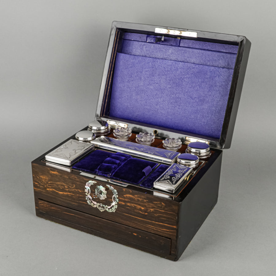 Antique Victorian Coromandel Jewelry And Vanity Case Plus Contents
