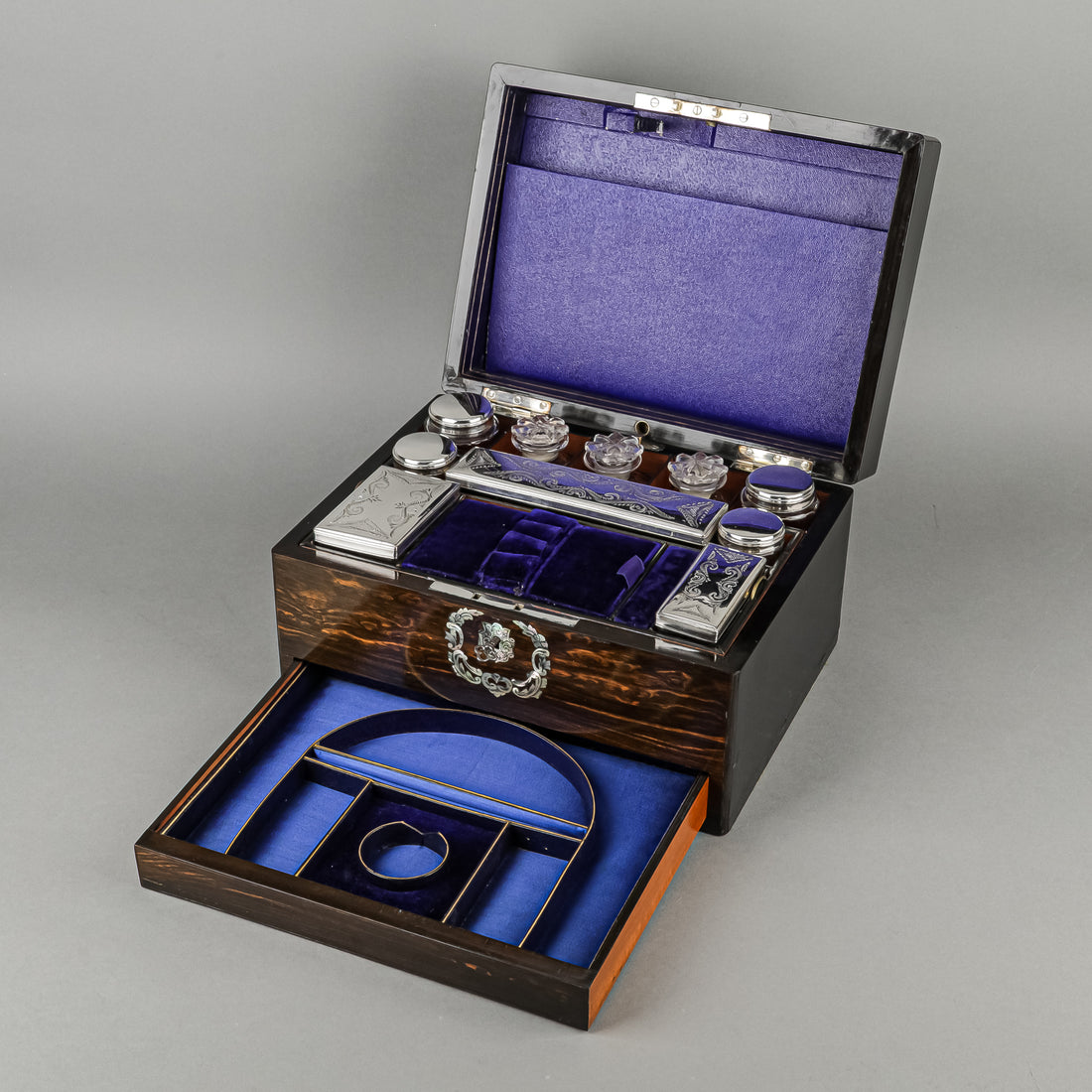 Antique Victorian Coromandel Jewelry And Vanity Case Plus Contents