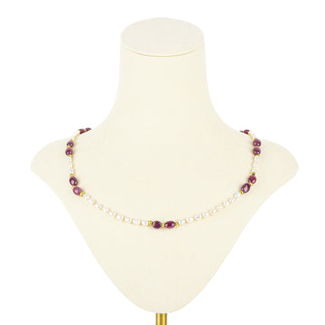 18K Yellow Gold Ruby & Freshwater Pearl Necklace