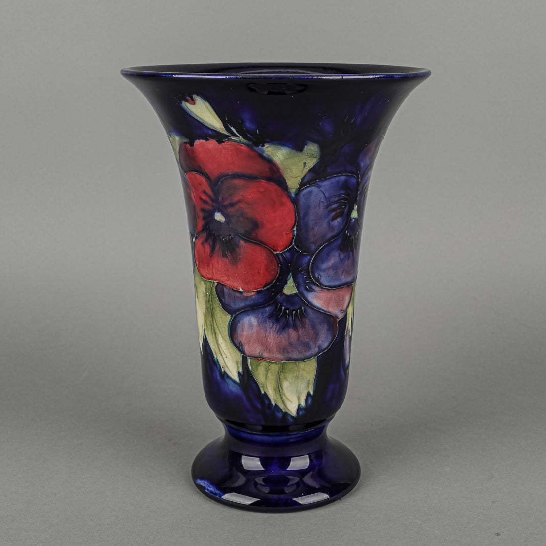 MOORCROFT Pansy Blue Ground Footed Flare Vase