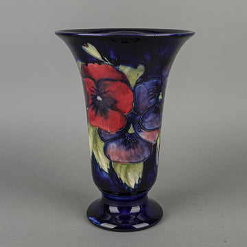 MOORCROFT Pansy Blue Ground Footed Flare Vase