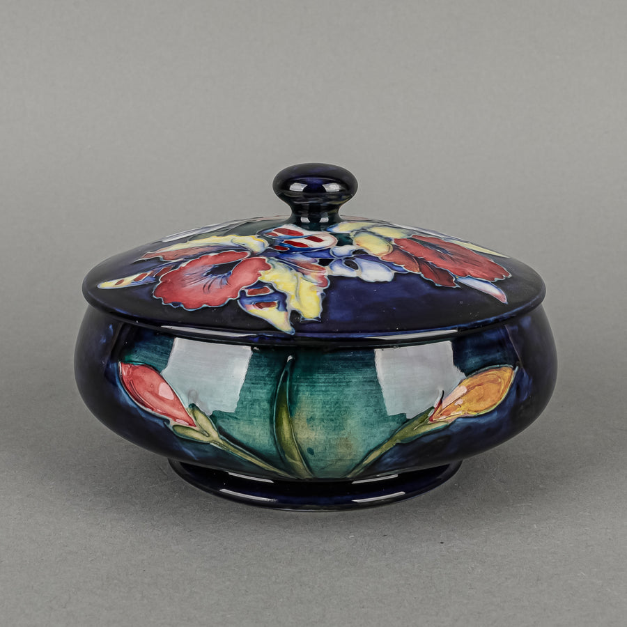 MOORCROFT Orchid Blue Ground Round Covered Bowl