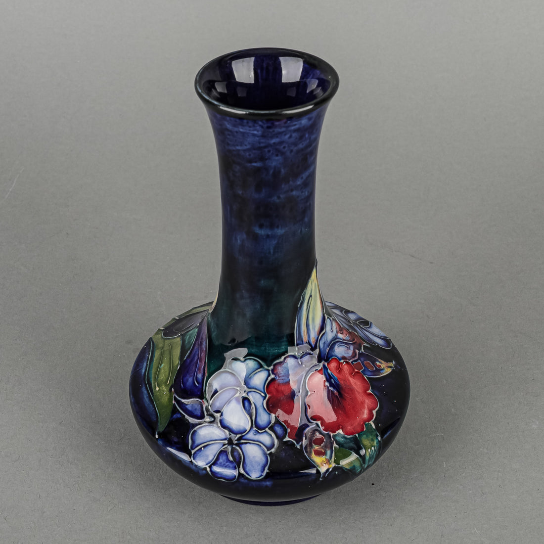 MOORCROFT Orchid Blue Ground Bottle Vase