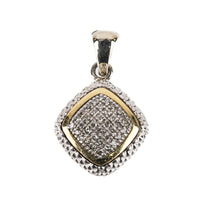 14K Yellow Gold Silver Diamond Square Pendant