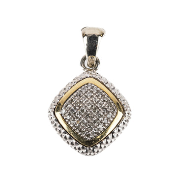 14K Yellow Gold Silver Diamond Square Pendant