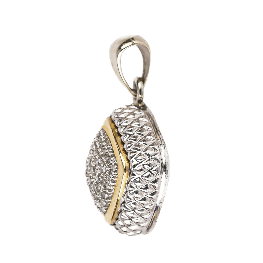 14K Yellow Gold Silver Diamond Square Pendant