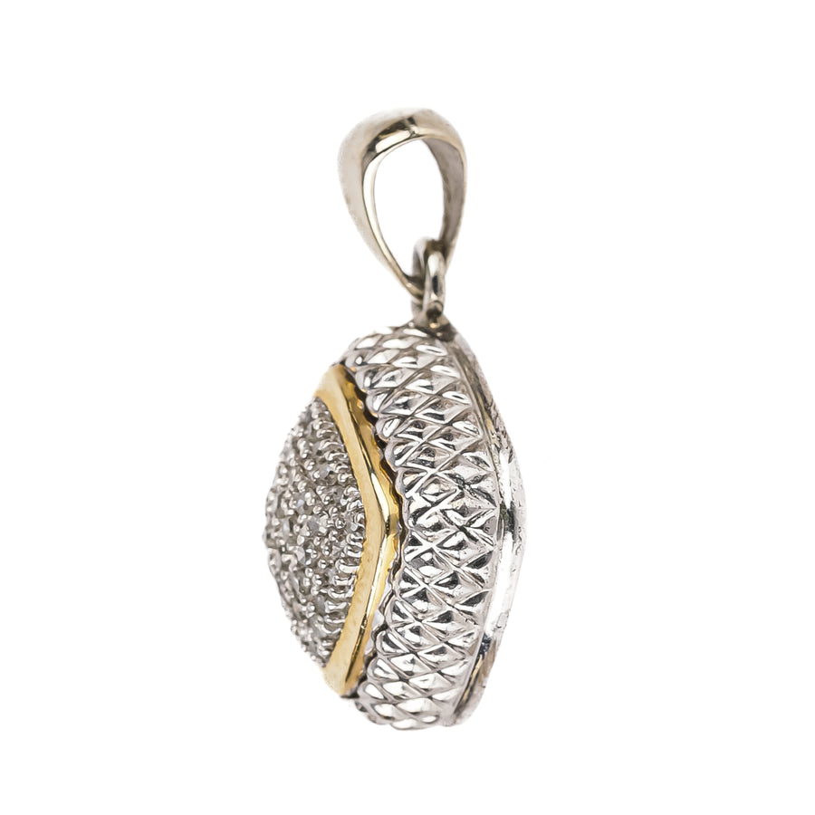 14K Yellow Gold Silver Diamond Square Pendant