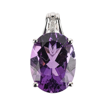18K White Gold Oval Amethyst Diamond Pendant