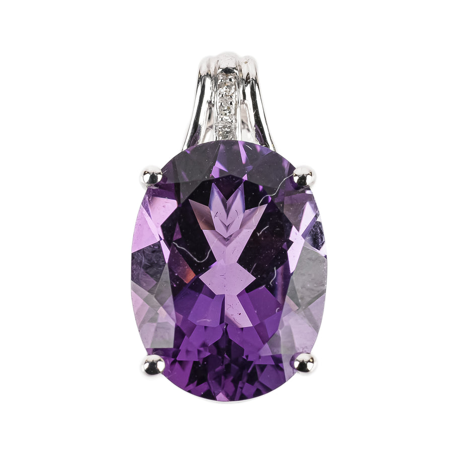 18K White Gold Oval Amethyst Diamond Pendant