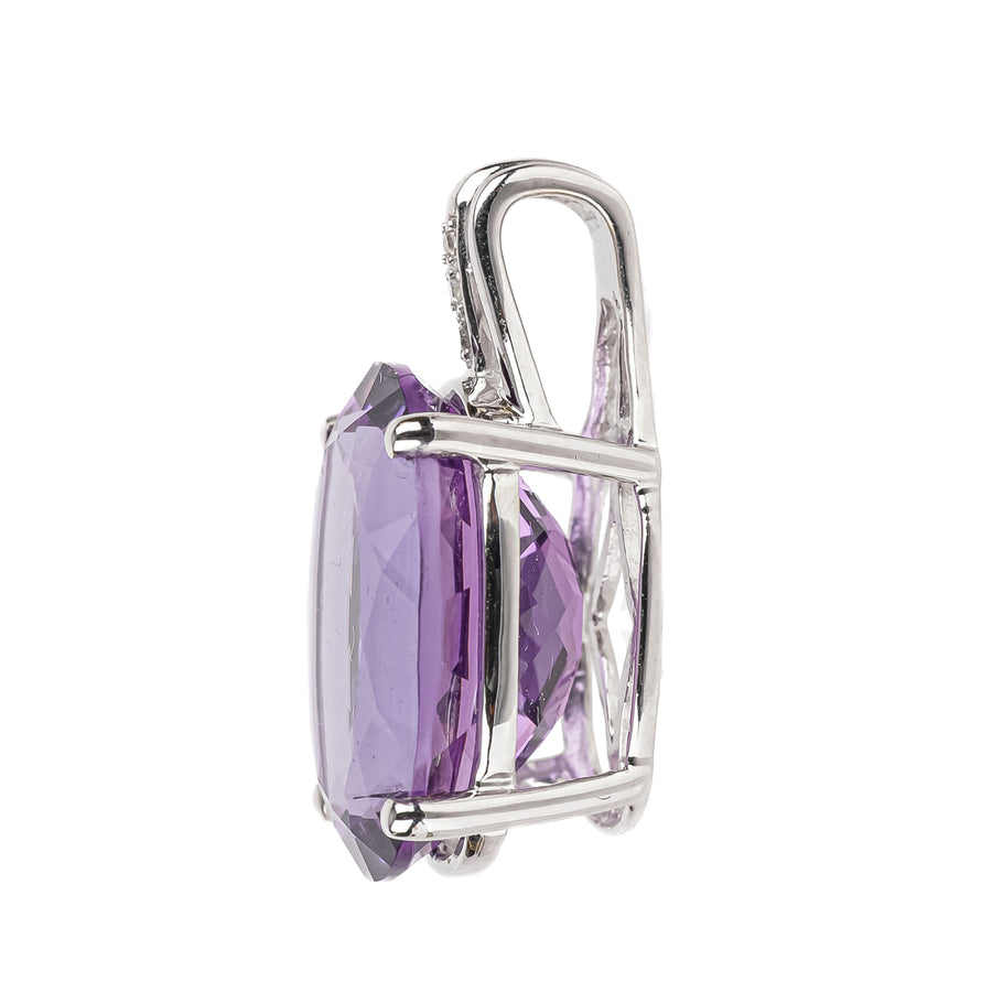 18K White Gold Oval Amethyst Diamond Pendant
