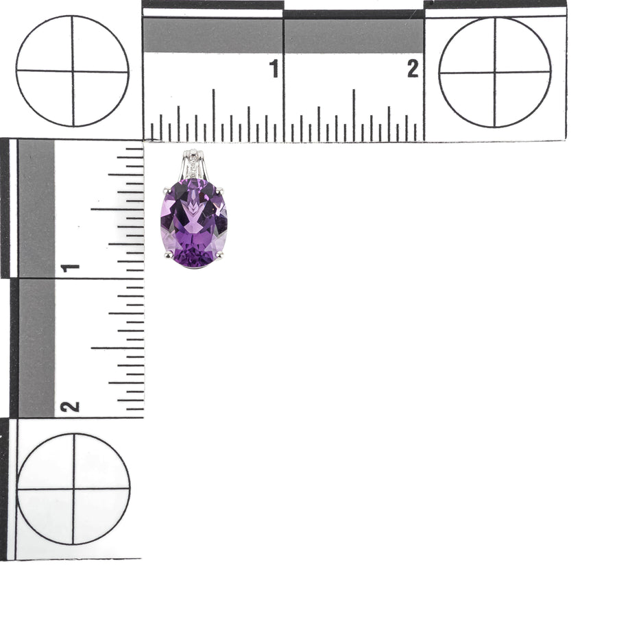 18K White Gold Oval Amethyst Diamond Pendant
