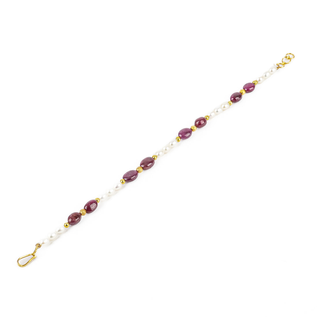 18K Yellow Gold Ruby & Freshwater Pearl Bracelet