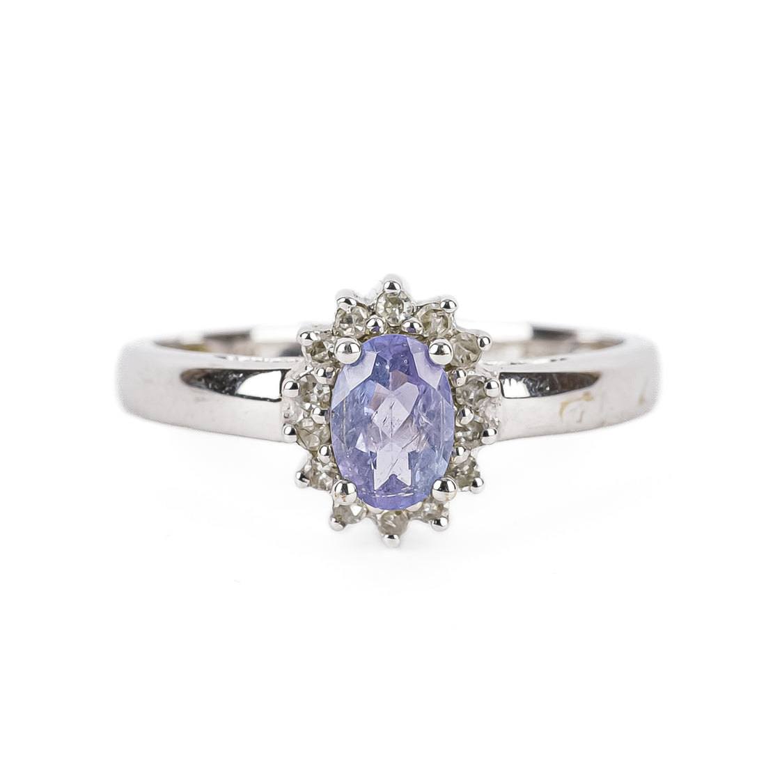 14K White Gold Oval Tanzanite Diamond Cluster Ring