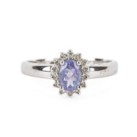 14K White Gold Oval Tanzanite Diamond Cluster Ring