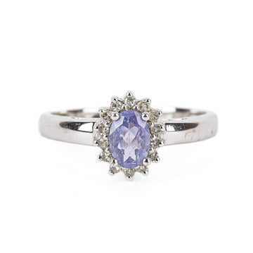 14K White Gold Oval Tanzanite Diamond Cluster Ring