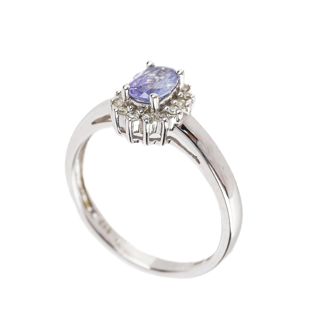 14K White Gold Oval Tanzanite Diamond Cluster Ring