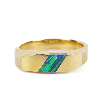 14K Yellow Gold Black Opal Inlaid Ring