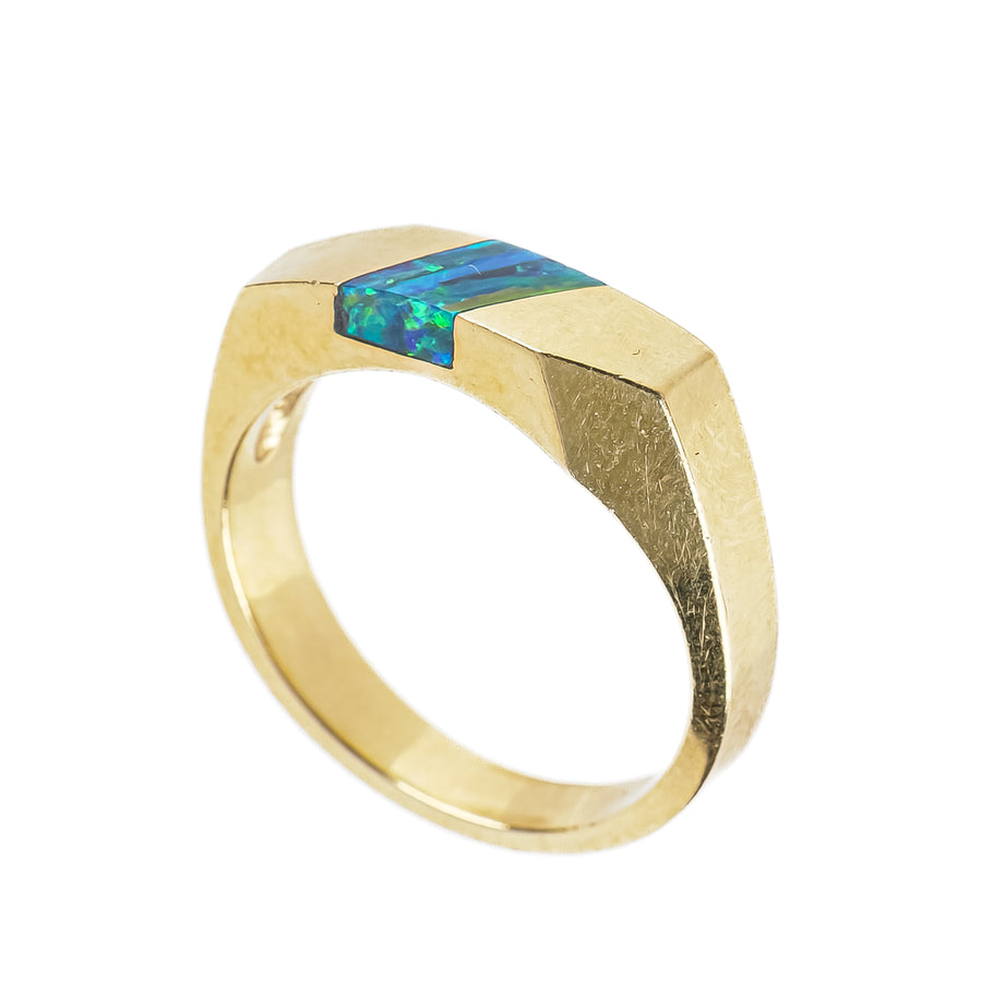 14K Yellow Gold Black Opal Inlaid Ring