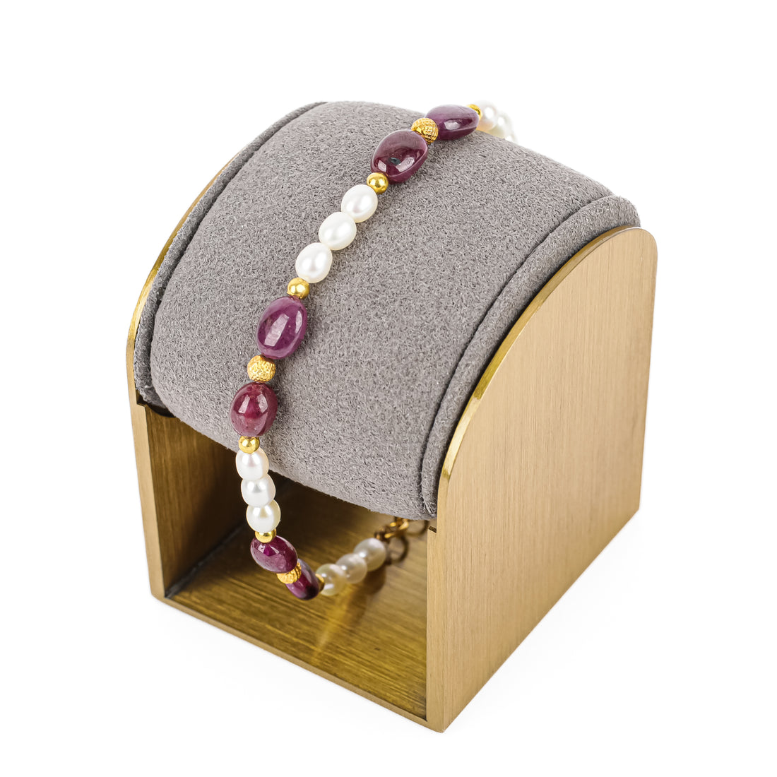 18K Yellow Gold Ruby & Freshwater Pearl Bracelet