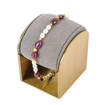 18K Yellow Gold Ruby & Freshwater Pearl Bracelet