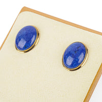 14K Yellow Gold Oval Cabochon Lapis Studs