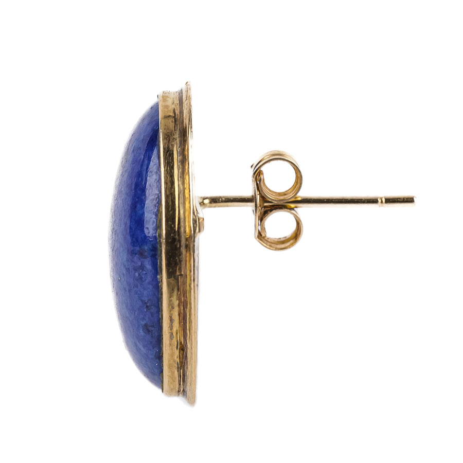 14K Yellow Gold Oval Cabochon Lapis Studs