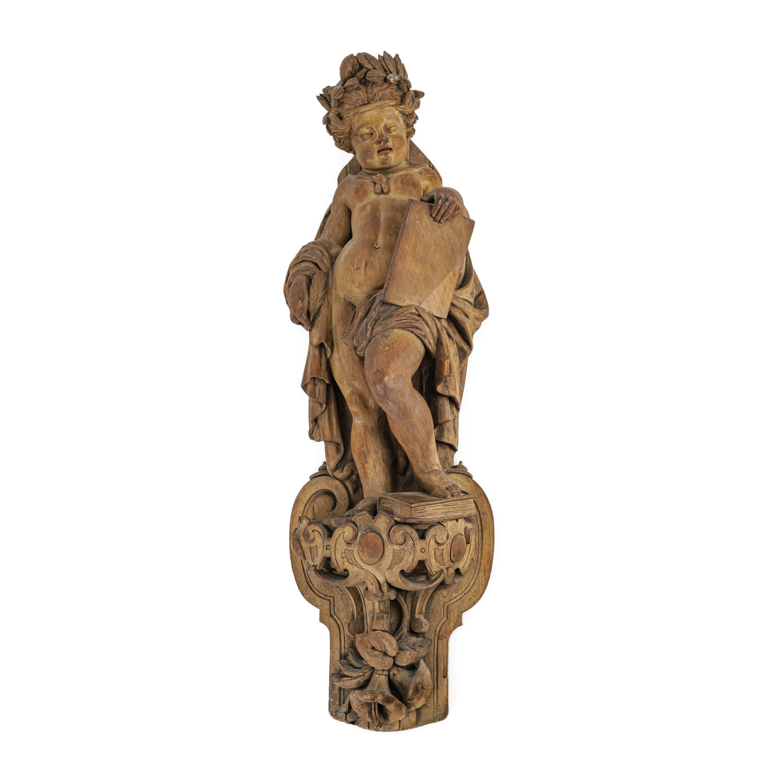 Antique Carved Walnut Wall-Hanging Cherub/Putti