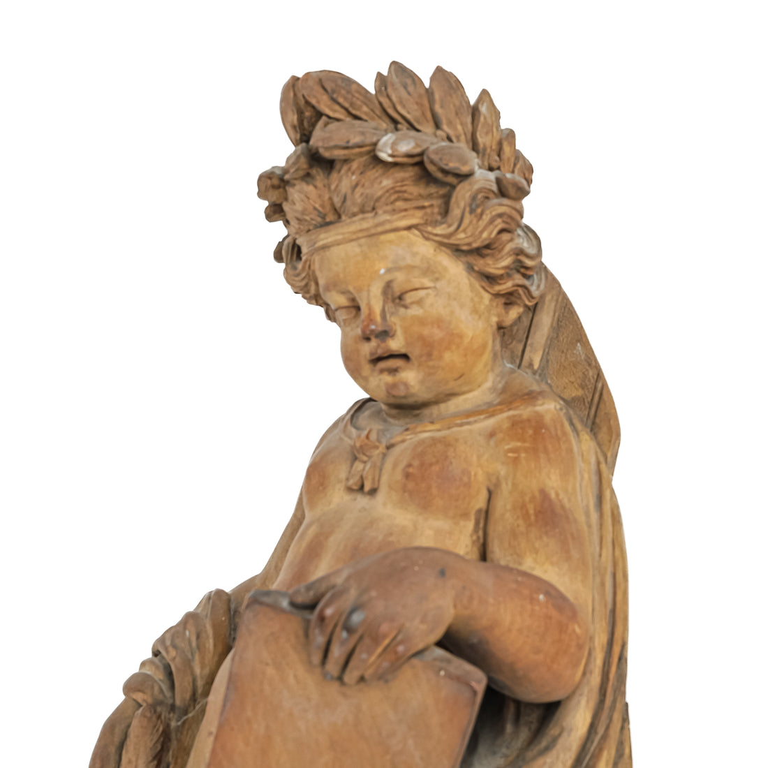 Antique Carved Walnut Wall-Hanging Cherub/Putti