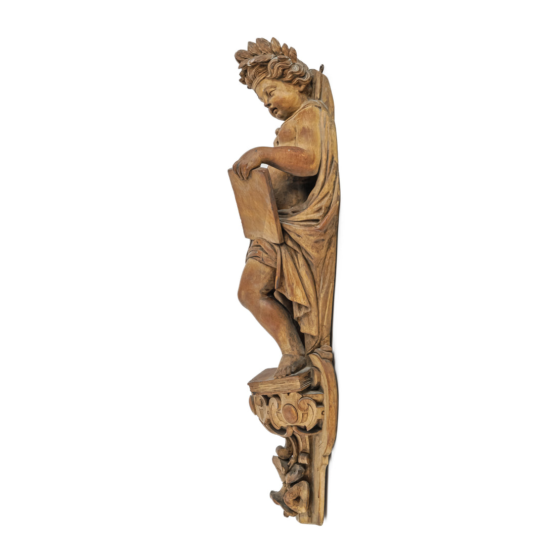 Antique Carved Walnut Wall-Hanging Cherub/Putti