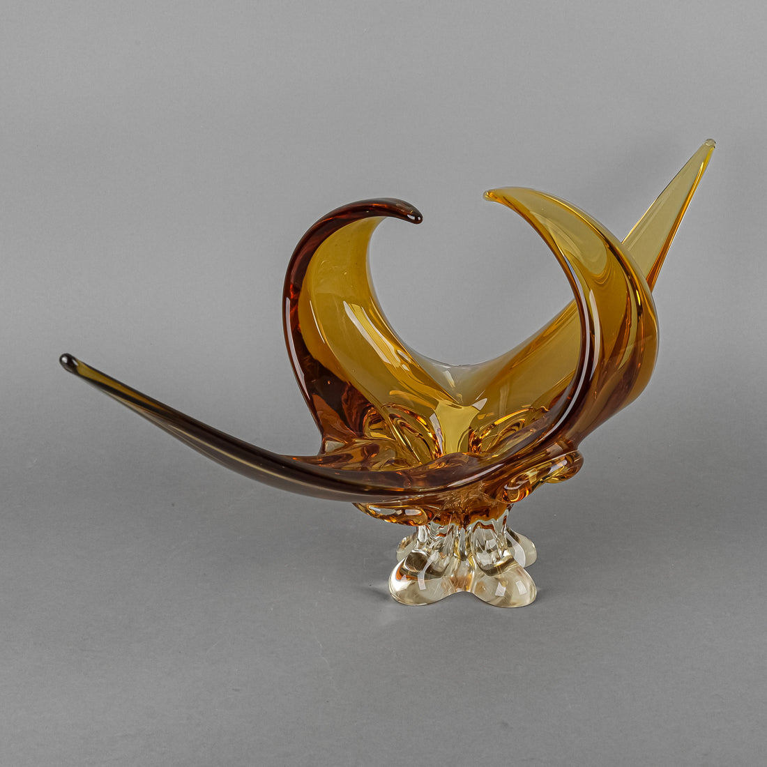 Lorraine/Chalet Style Free Form Art Glass Basket - Amber
