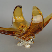 Lorraine/Chalet Style Free Form Art Glass Basket - Amber