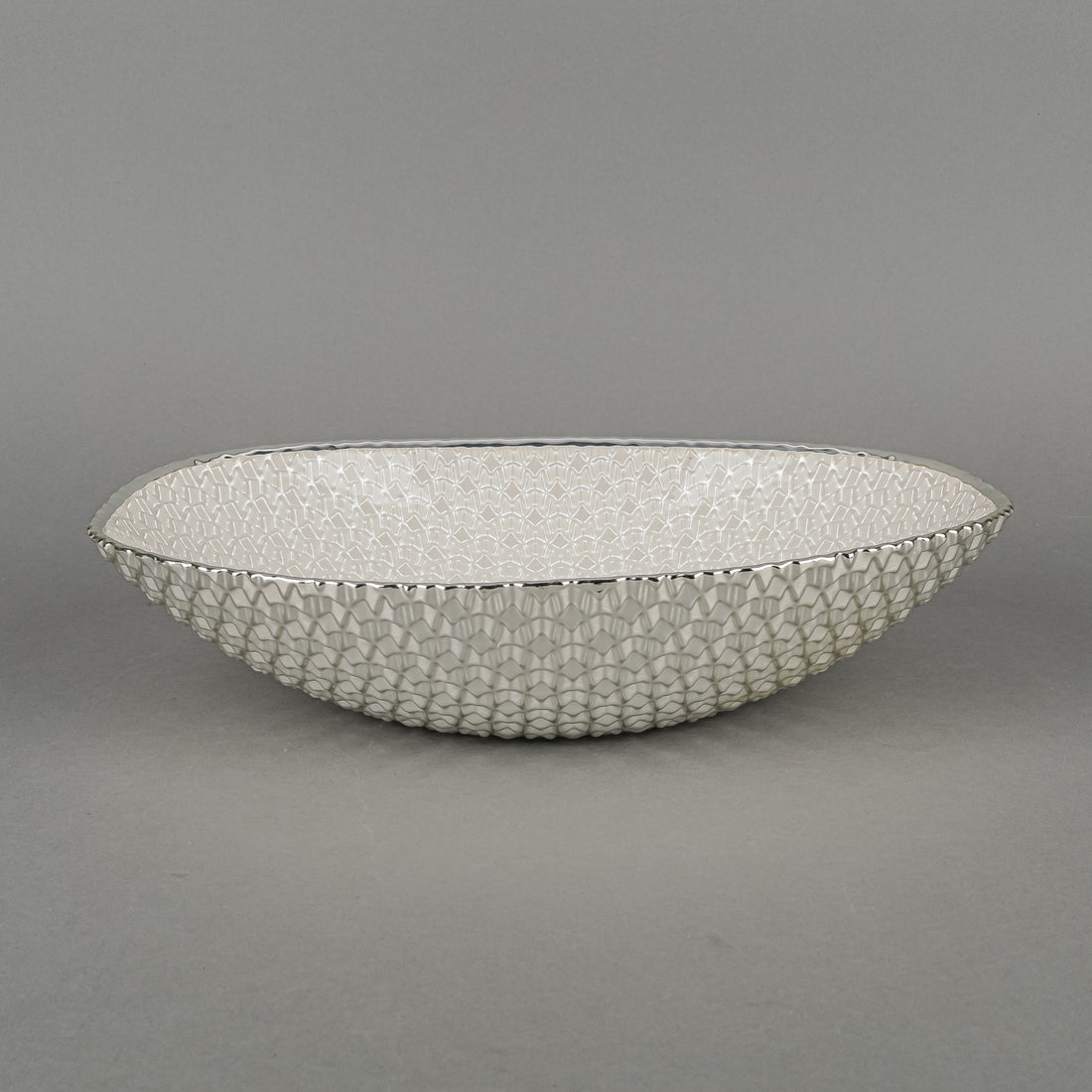 ARGENESI Diamante Oval Silver Overlay Glass Bowl