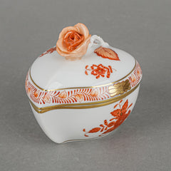 HEREND Chinese Bouquet Rust Heart Shaped Bonbon Box 6004